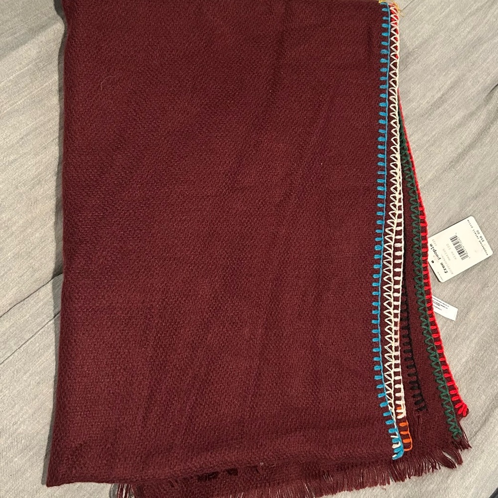 Free People Merlot Scarf with Colorful Trim